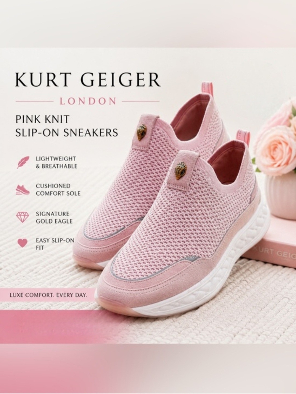 Kurt Geiger Pink Knit Slip-On Platform Sneakers
